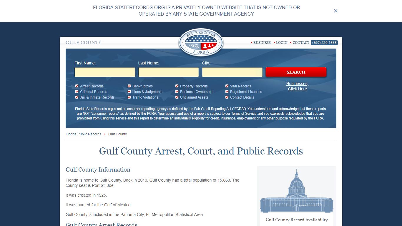 Gulf County Arrest, Court, and Public Records